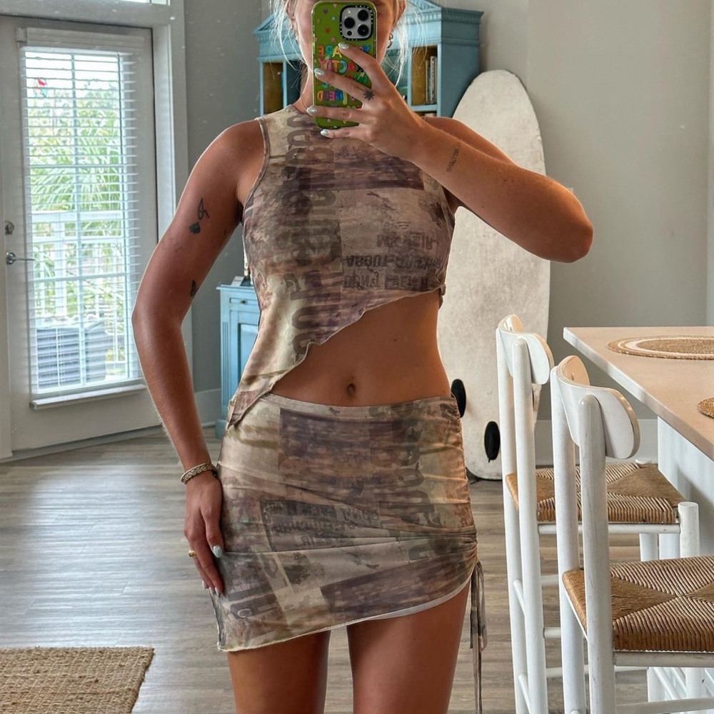 Edikted Asymmetrical Crop Top - Brown and Tan